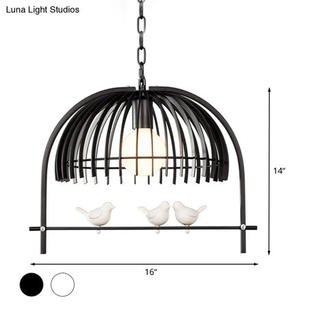 Metal Dome Shade Ceiling Pendant Light With Bird Cage Design - Lodge Style 1-Bulb Indoor Hanging