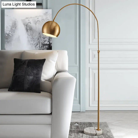 Metal Domed Floor Lamp: Post-Modern Overarching Stand Up Light In Black/Brass