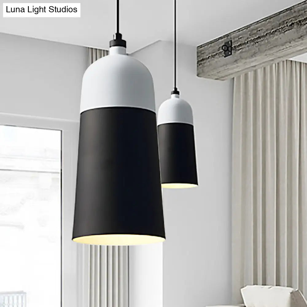 Metal Domed Hanging Light Fixture - Modern Simple Suspension Lamp Black & White