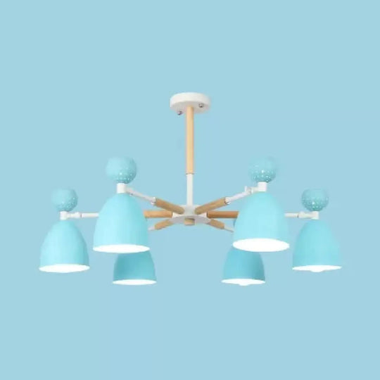 Metal Domed Shade Chandelier - Macaron Loft Hanging Light For Childs Bedroom (6 Heads) Blue