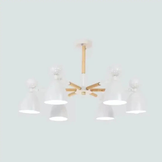Metal Domed Shade Chandelier - Macaron Loft Hanging Light For Childs Bedroom (6 Heads) White