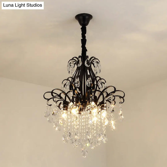 Metal Drop Pendant Chandelier With Crystal Draping - Traditional Branch Design