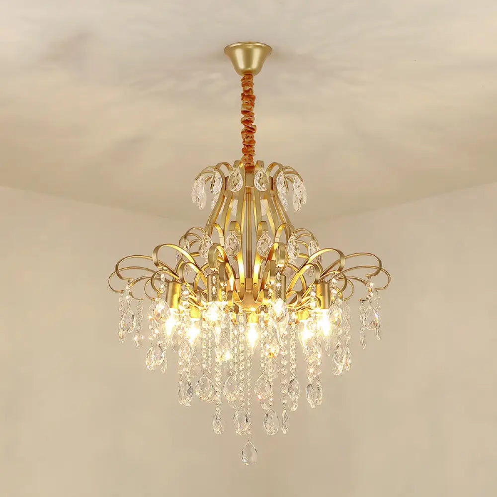 Metal Drop Pendant Chandelier With Crystal Draping - Traditional Branch Design Gold / 24.5