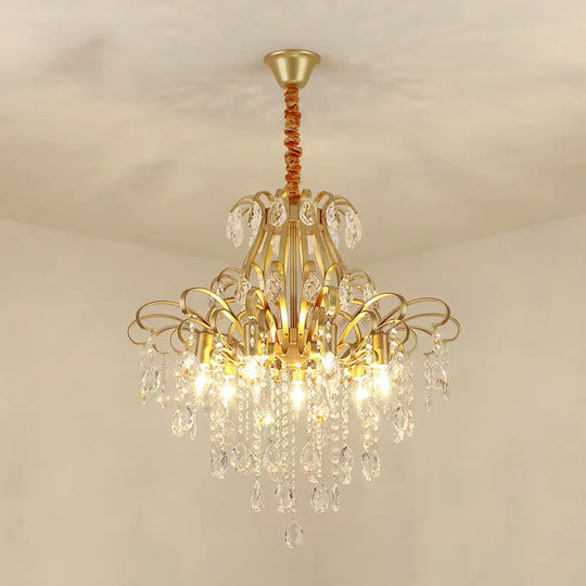 Metal Drop Pendant Chandelier With Crystal Draping - Traditional Branch Design Gold / 24.5