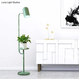 Metal Floor Light Warehouse: Bell Shaped Living Room Reading Lamp With Wood Shelf Deco -