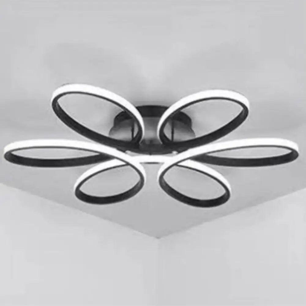 Metal Flower Led Flush Mount Ceiling Light For Living Room - Minimalistic & Semi Design Black /