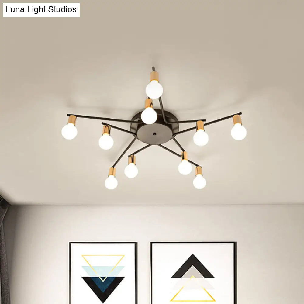 Metal Flush Mount Ceiling Lamp For Adult Bedroom & Living Room - Long Arm Design Romantic Lighting