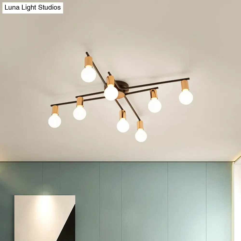 Metal Flush Mount Ceiling Lamp For Adult Bedroom & Living Room - Long Arm Design Romantic Lighting
