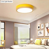 Metal Flush Mount Led Ceiling Lamp With Wooden Rim - Elegant Round Design