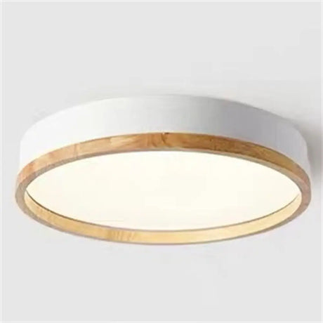 Metal Flush Mount Led Ceiling Lamp With Wooden Rim - Elegant Round Design White / 12