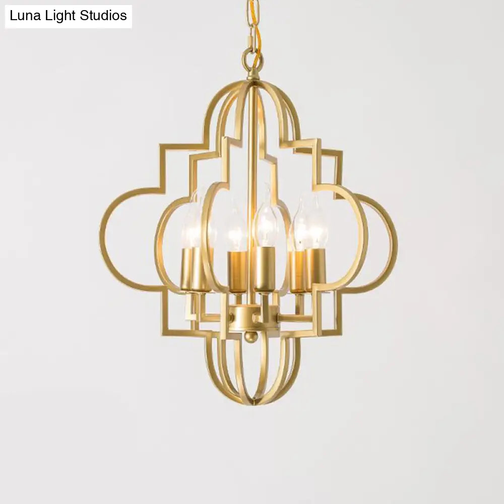 Metal Gold Pendant Chandelier With 6 Light Candle Shade - Classic Fixture For Bedroom