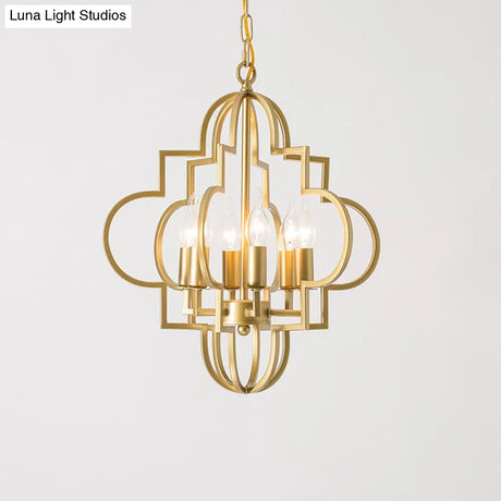 Metal Gold Pendant Chandelier With 6 Light Candle Shade - Classic Fixture For Bedroom