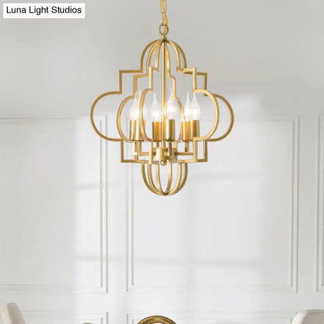 Metal Gold Pendant Chandelier With 6 Light Candle Shade - Classic Fixture For Bedroom