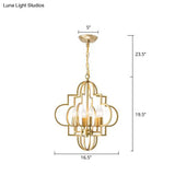 Metal Gold Pendant Chandelier With 6 Light Candle Shade - Classic Fixture For Bedroom