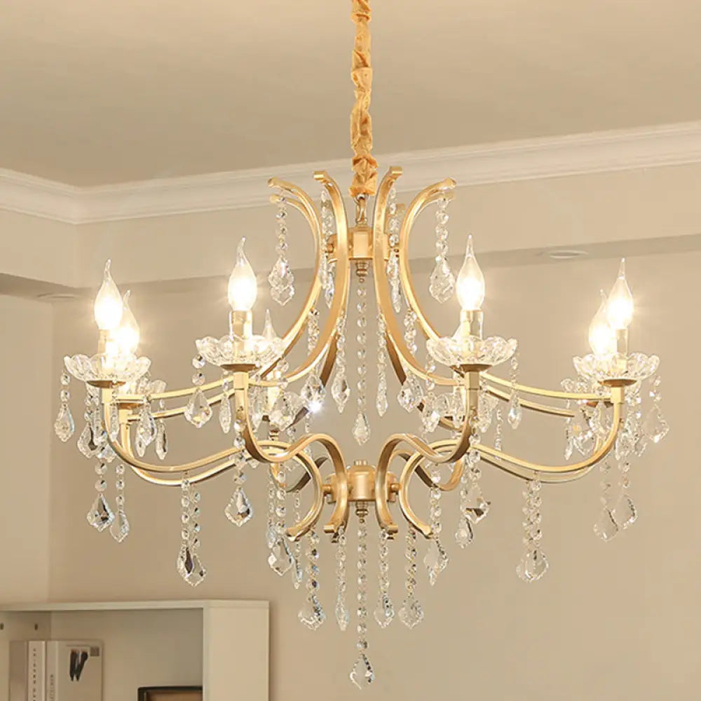 Metal Gold Plated Chandelier: Antique Style Hanging Ceiling Light With Crystal Draping 8 /