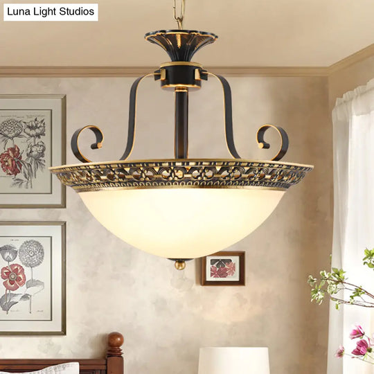 Metal Gray & Black Traditional 3-Light Chandelier Pendant With Frosted Glass Shade