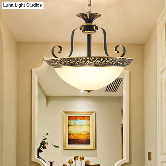 Metal Gray & Black Traditional 3-Light Chandelier Pendant With Frosted Glass Shade