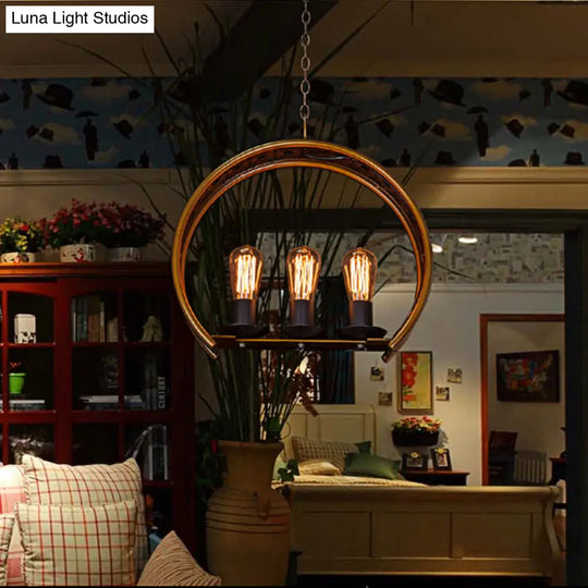 Metal Hanging Light: Brass Industrial Chandeliers - Bare Bulb 3-Light For Living Room