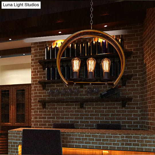 Industrial Brass Hanging Chandeliers - 3-Light Metal Pendant Light For Living Room