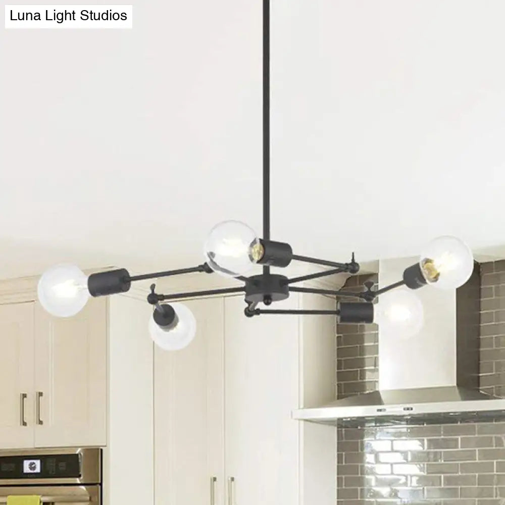 Metal Industrial Style Adjustable Chandelier With Exposed Bulbs - Multi Light Hanging Lamp For