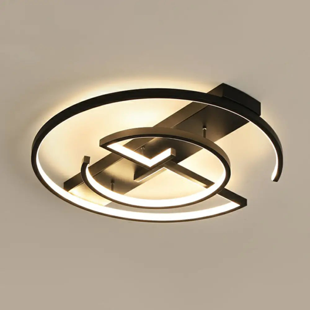 Metal Led Flush Light Fixture - Sleek Black Ceiling Lamp For Bedroom / 24.5’ White