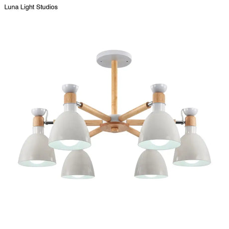 Metal Macaron Chandelier For Kids Bedroom - 6-Light Bowl Shade Ceiling Light