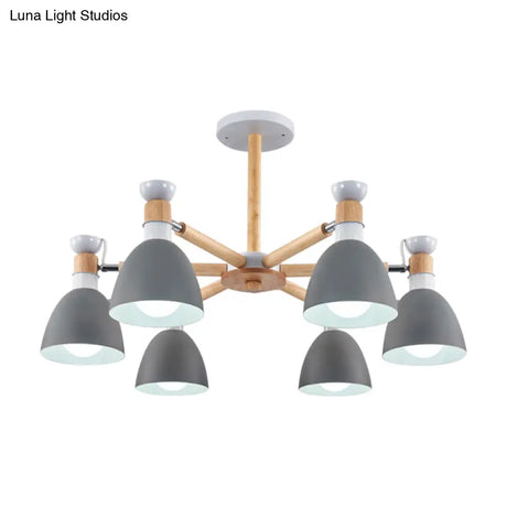 Metal Macaron Chandelier For Kids Bedroom - 6-Light Bowl Shade Ceiling Light