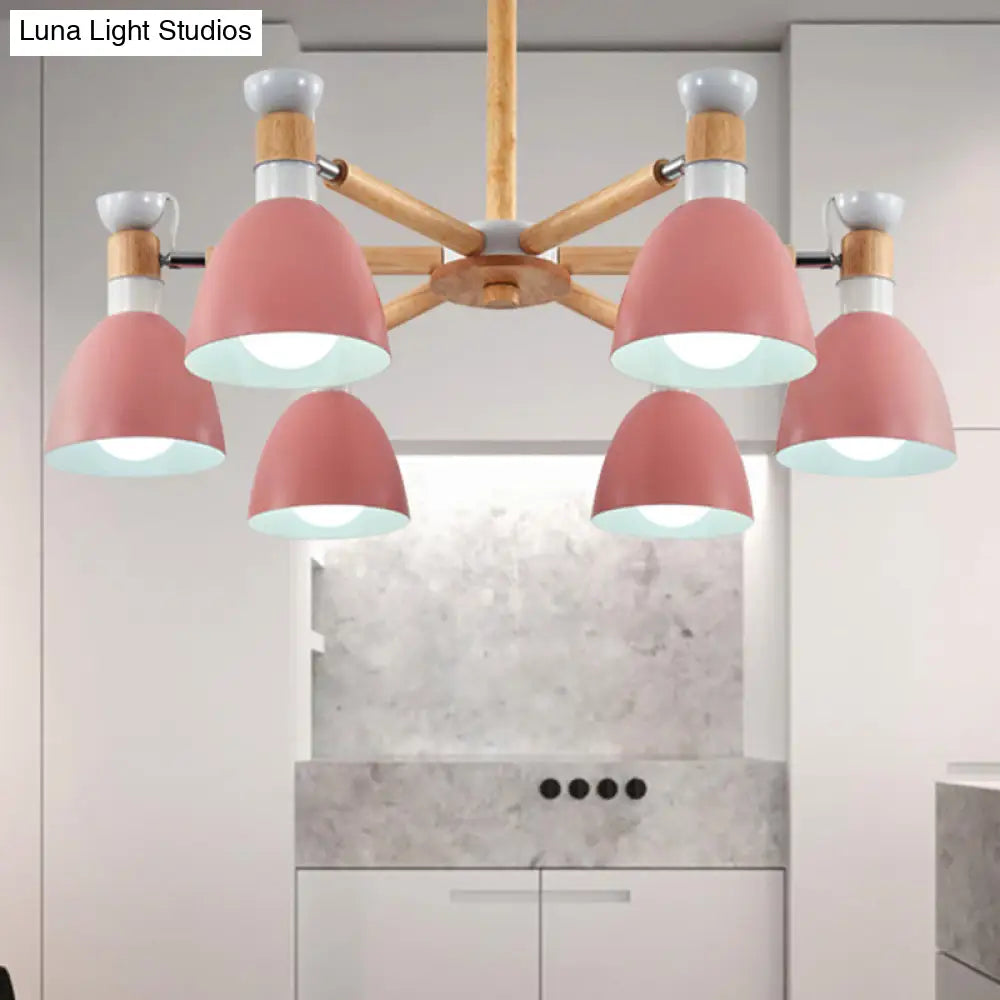 Metal Macaron Chandelier For Kids Bedroom - 6-Light Bowl Shade Ceiling Light