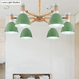Metal Macaron Chandelier For Kids Bedroom - 6-Light Bowl Shade Ceiling Light