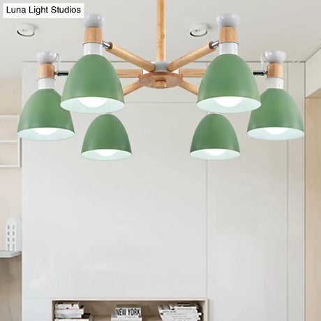 Metal Macaron Chandelier For Kids Bedroom - 6-Light Bowl Shade Ceiling Light
