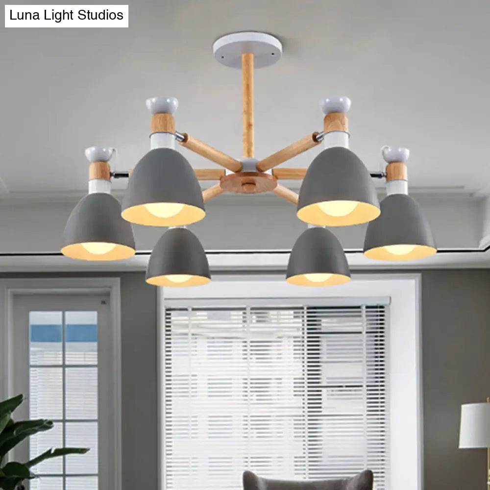 Metal Macaron Chandelier For Kids Bedroom - 6-Light Bowl Shade Ceiling Light