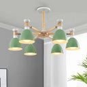 Metal Macaron Chandelier For Kids Bedroom - 6-Light Bowl Shade Ceiling Light Green