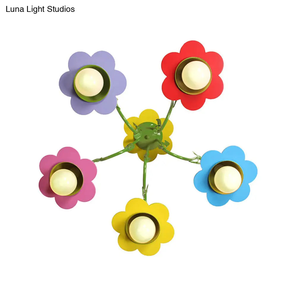 Metal Multi-Colored Pendant Light - Lovely Flower Chandelier For Kindergarten Five Lights
