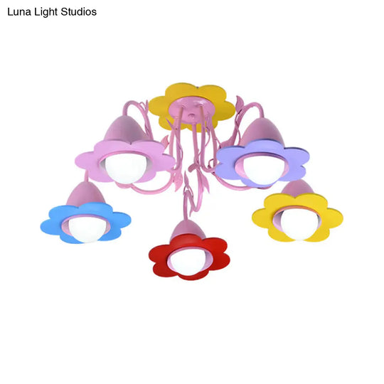 Metal Multi-Colored Pendant Light - Lovely Flower Chandelier For Kindergarten Five Lights