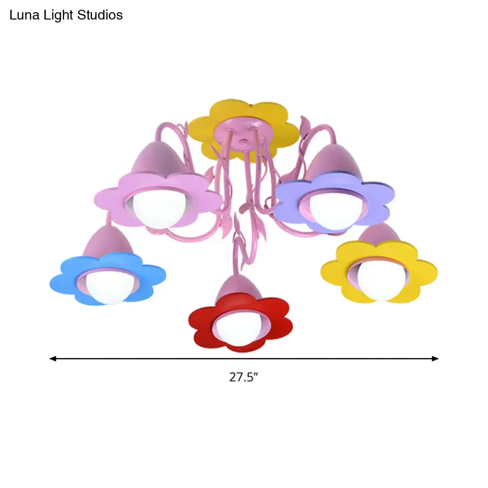 Metal Multi-Colored Pendant Light - Lovely Flower Chandelier For Kindergarten Five Lights