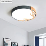 Metal Nordic Flush Mount Spotlight With Antlers - Round 1-Light Light Grey / 12 White