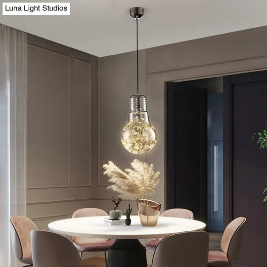 Metal Pendant Light With Starry Led String And Glass Shade For Bar Chrome / 6