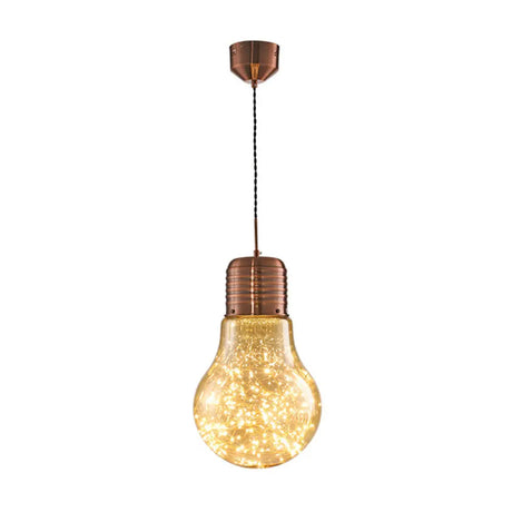 Metal Pendant Light With Starry Led String And Glass Shade For Bar