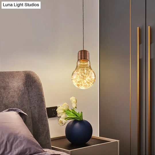 Metal Nordic Pendant With Led Starry String Lights For Bar Decor Rose Gold / 6’