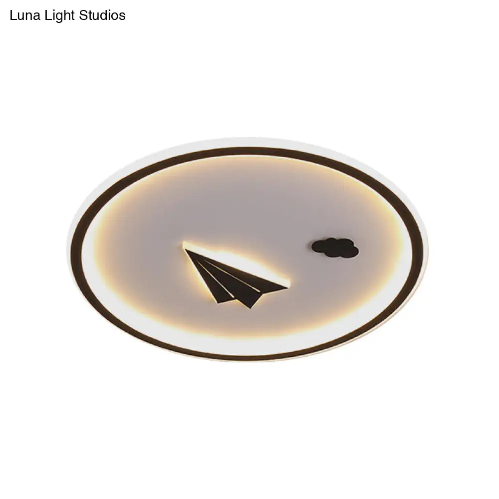 Metal Paper Plane And Cloud Flushmount Led Black Ceiling Light In Warm/White