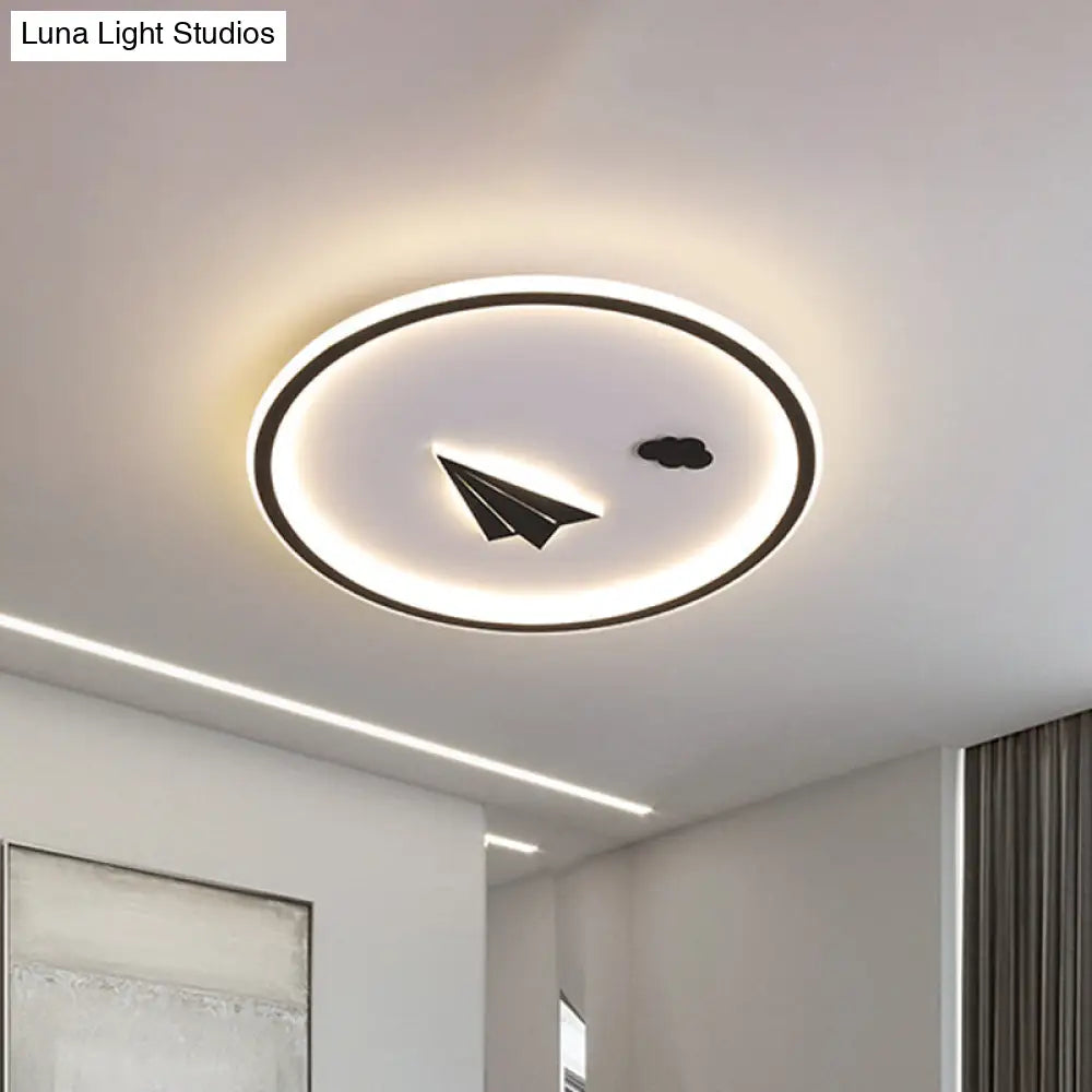 Metal Paper Plane And Cloud Flushmount Led Black Ceiling Light In Warm/White / White