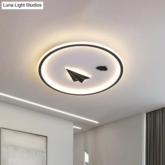 Metal Paper Plane And Cloud Flushmount Led Black Ceiling Light In Warm/White / White