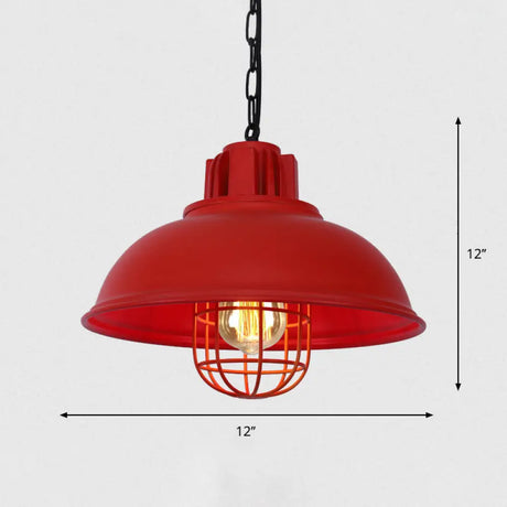 Metal Pendant Light With Cage Guard For Commercial Settings Red