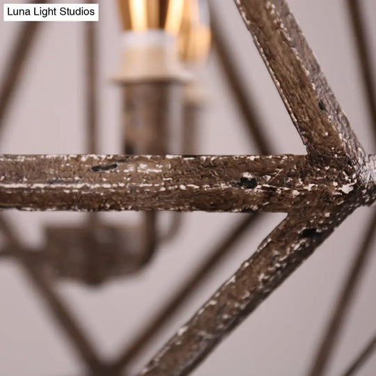 Metal Prismatic Cage Pendant Lamp: Rustic Stylish 3-Heads Chandelier Light Fixture With Adjustable