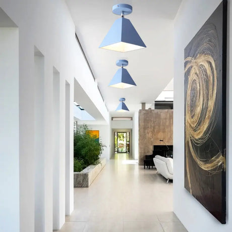 Metal Pyramid Ceiling Light For Modern Kid’s Bedroom Blue
