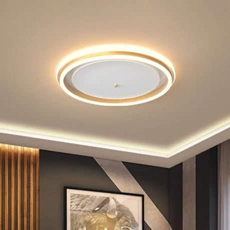 Metal Round Flush Ceiling Light - Simple Gold/Coffee Led Mount Lamp 16.5’/20.5’ Width