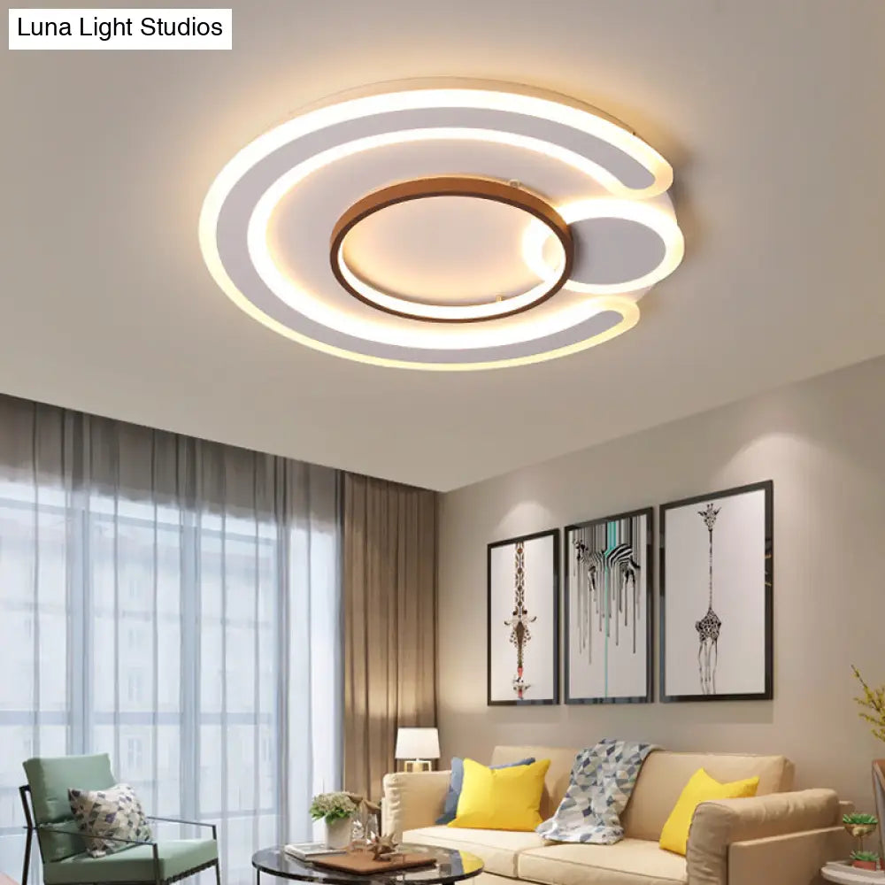 Metal Round Flush Mount Nordic White Ceiling Lamp - 16.5/20.5/24.5 Wide In Warm/White / 20.5
