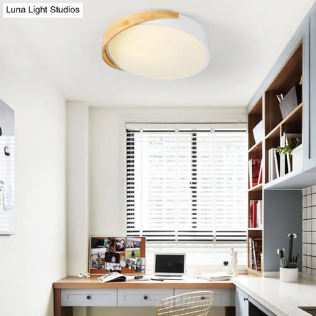Metal Round Flushmount Macaron Led Ceiling Lamp In Warm/White Light - White Finish