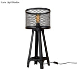 Metal Shade Table Light With Retro Style Farmhouse Standing Floor Lamp Tripod Design In Black