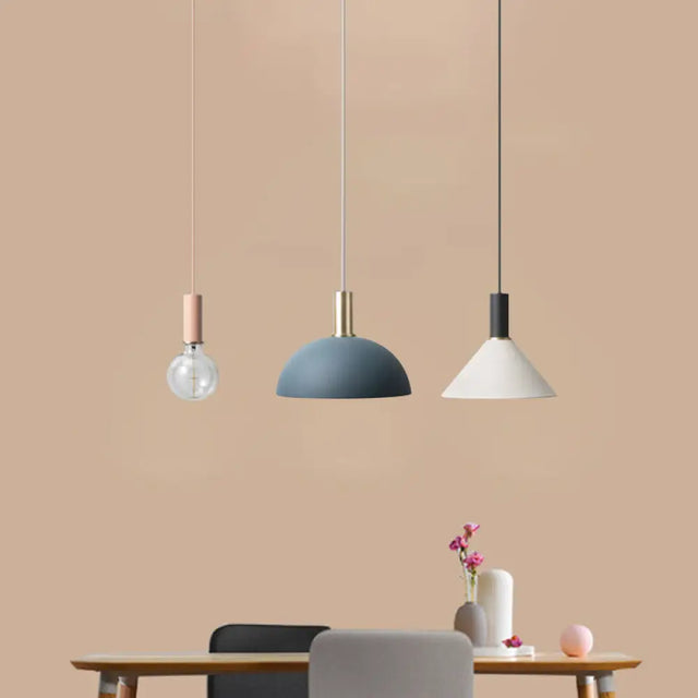 Metal Shaded Cluster Pendant Nordic Light With 3 Heads - White Round/Linear Canopy Warm/White